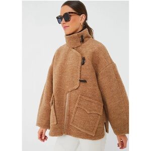 Ganni Tan Teddy Jacket with Plush Texture and Oversized Fit